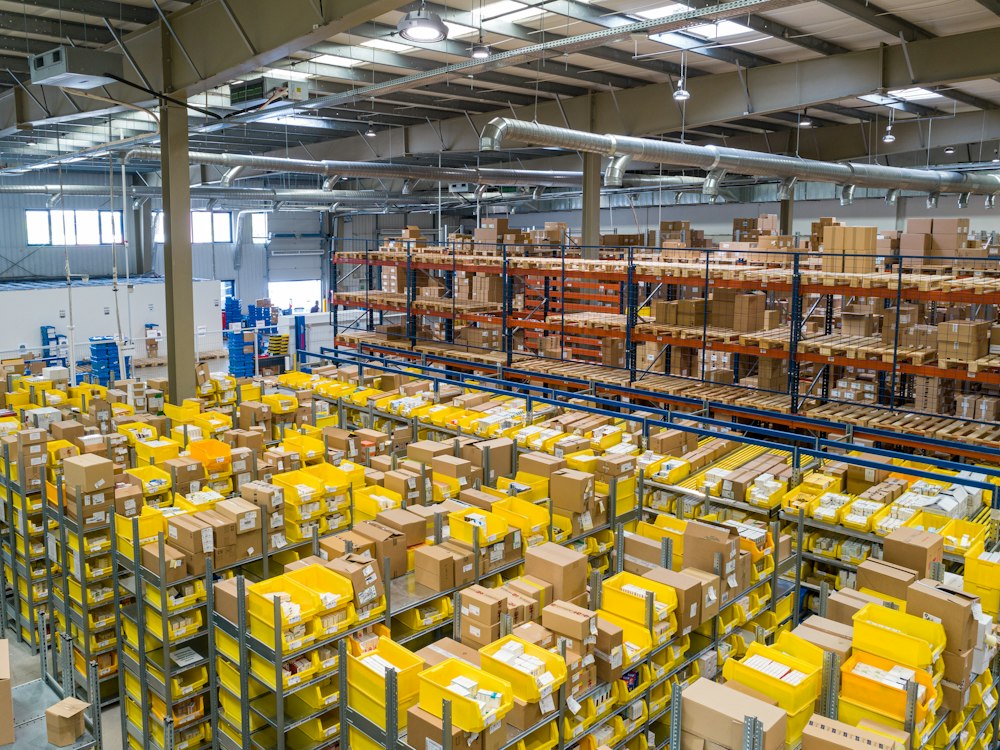 Warehouse with stacked goods